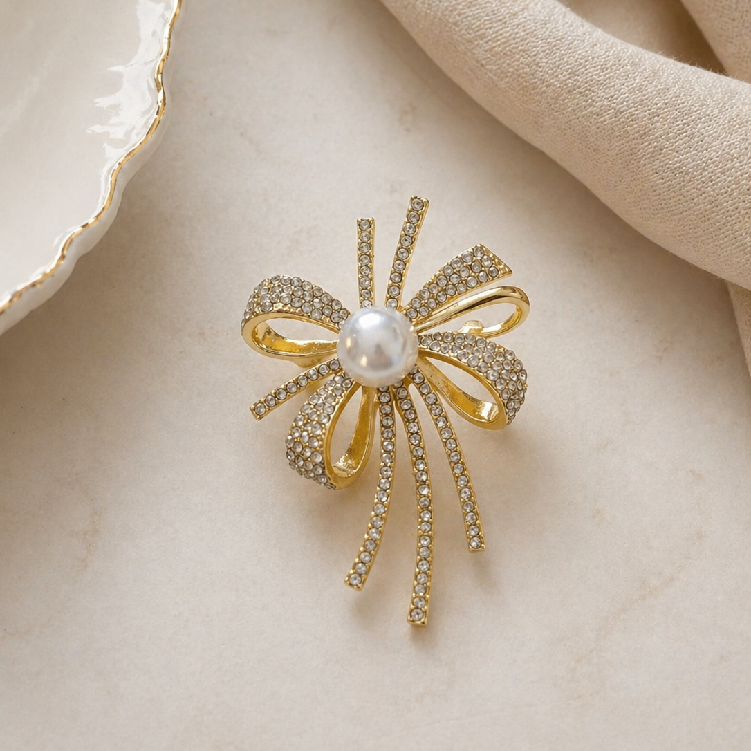 Brož MAŠLE s perlou a kamínky zlatá4